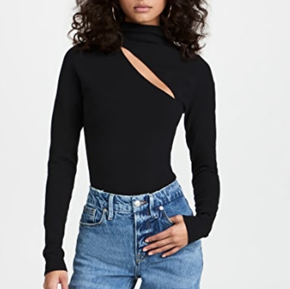 Good American Tops - Good AmericanSlit Shoulder Sweater Thong Bodysuit In Black Size 2